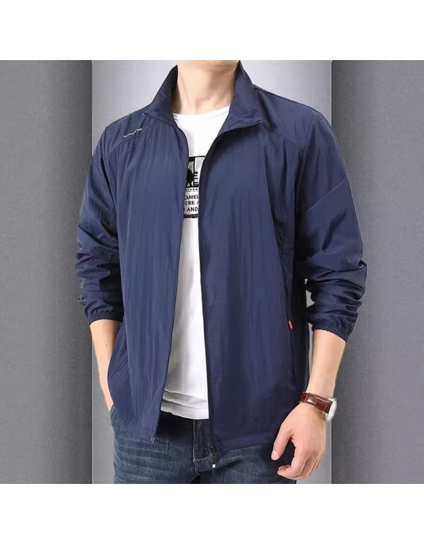 Men Casual Solid Color Large Size Loose Breathable Outdoor Quick-Drying Sports Jacket