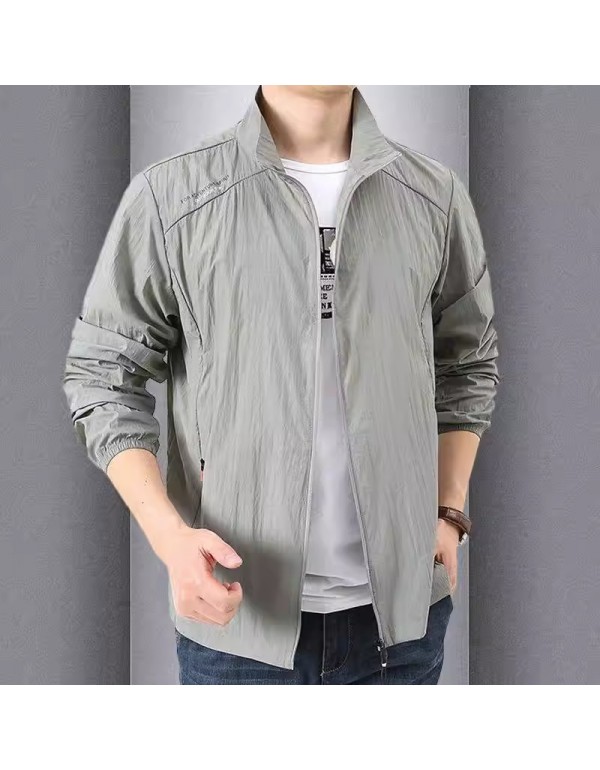 Men Casual Solid Color Large Size Loose Breathable Outdoor Quick-Drying Sports Jacket