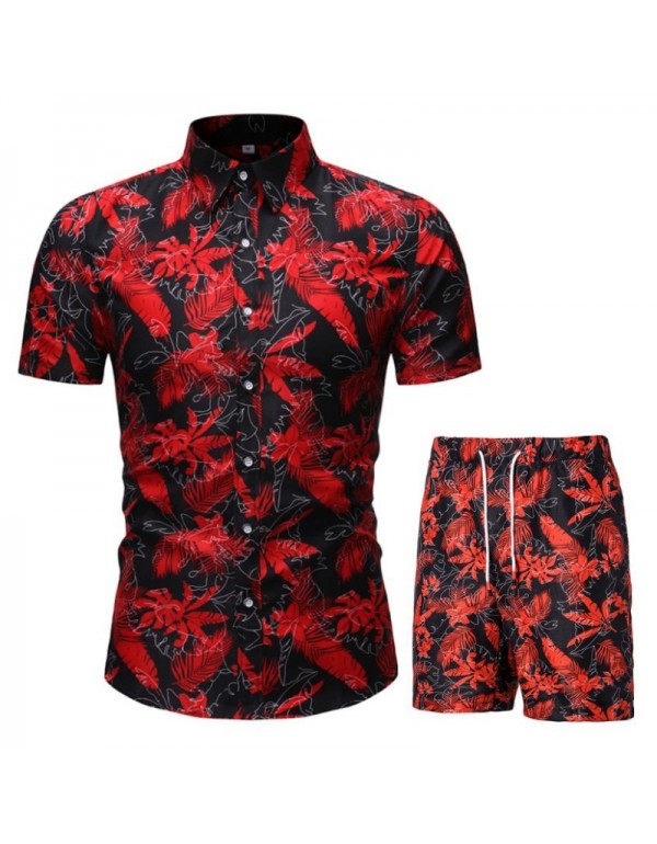 Men Casual Printed Lapel Short Sleeve Large Size L...