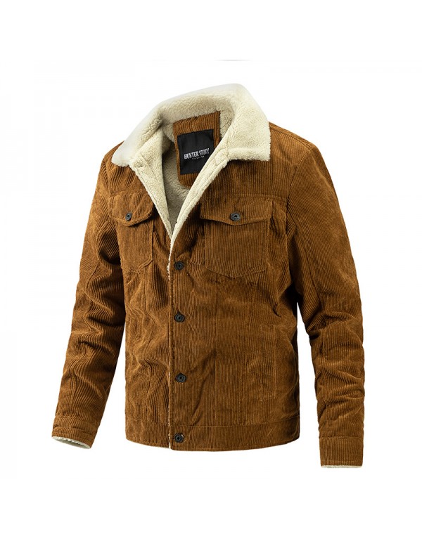 Men Autumn Winter Fashion Casual Simple Solid Color Single-Breasted Lapel Snap Coat