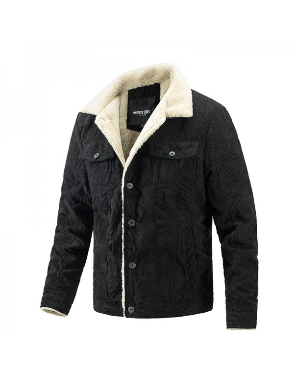 Men Autumn Winter Fashion Casual Simple Solid Color Single-Breasted Lapel Snap Coat