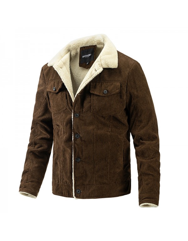 Men Autumn Winter Fashion Casual Simple Solid Color Single-Breasted Lapel Snap Coat