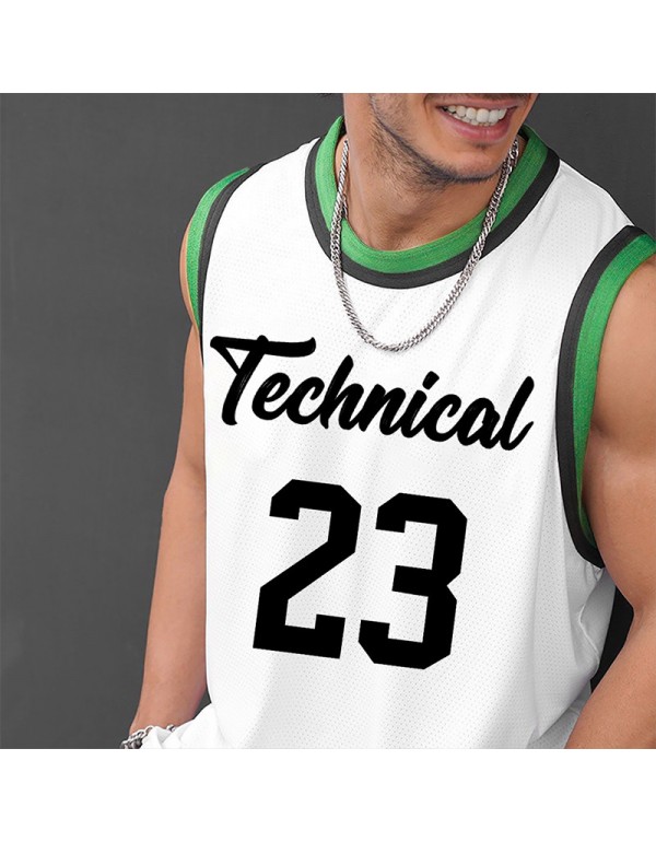 Men Summer Fashion Casual Sports Color Matching Alphanumeric Mesh Quick-Drying Round Neck Vest