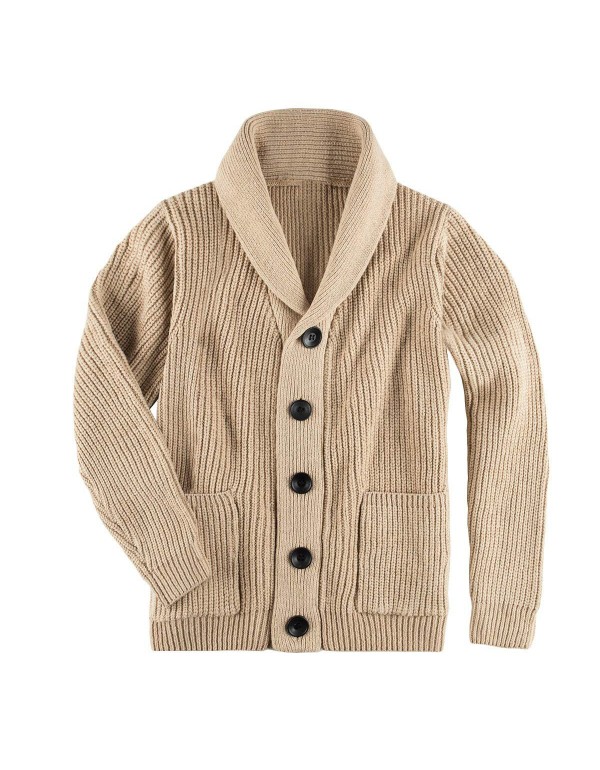 Men Autumn Winter Fashion Casual Solid Color Button Lapel Knitted Sweater