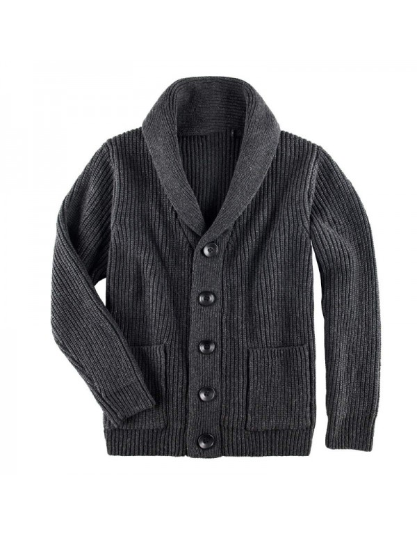 Men Autumn Winter Fashion Casual Solid Color Button Lapel Knitted Sweater