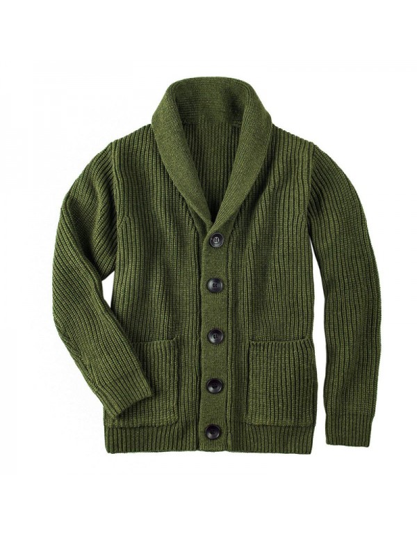 Men Autumn Winter Fashion Casual Solid Color Button Lapel Knitted Sweater