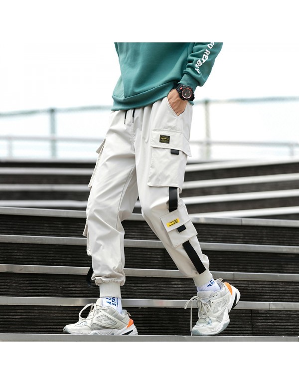 Men Fashion Casual Versatil Solid Color Multi Pocket Cargo Jogger Pants