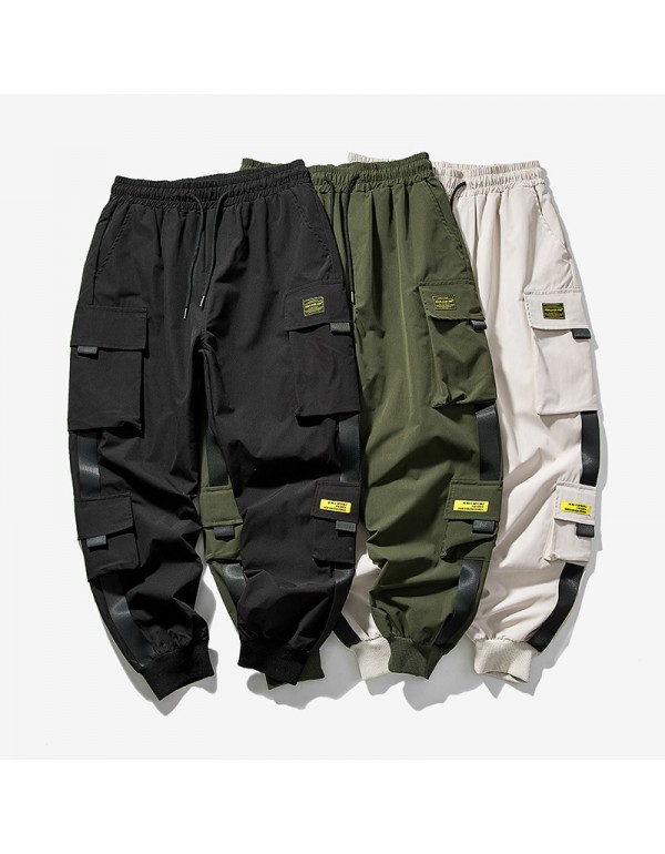 Men Fashion Casual Versatil Solid Color Multi Pocket Cargo Jogger Pants