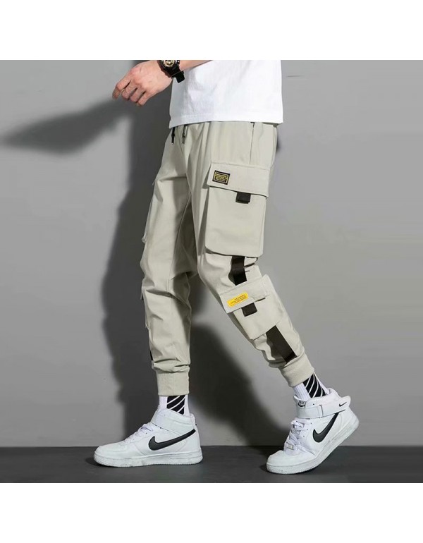 Men Fashion Casual Versatil Solid Color Multi Pocket Cargo Jogger Pants