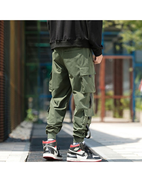 Men Fashion Casual Versatil Solid Color Multi Pocket Cargo Jogger Pants