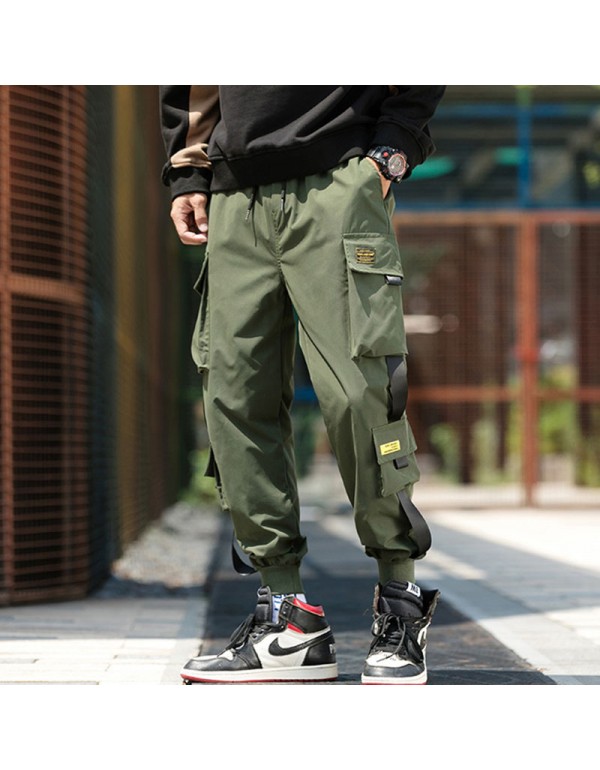 Men Fashion Casual Versatil Solid Color Multi Pocket Cargo Jogger Pants