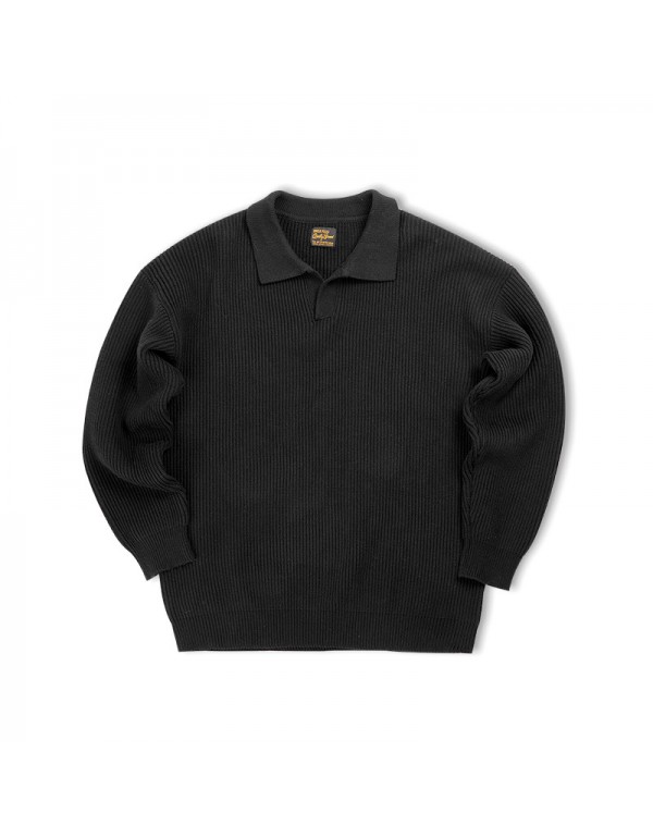 Men Autumn And Winter Vintage Lapel Knitted Long Sleeve Polo Sweater