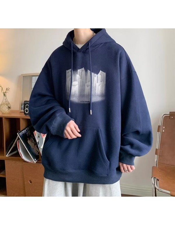 Men Fashion Casual Sports Basic Letters Print Long Sleeve Round Neck Plus Size Hoodies