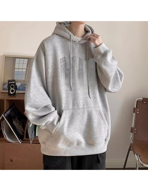 Men Fashion Casual Sports Basic Letters Print Long Sleeve Round Neck Plus Size Hoodies