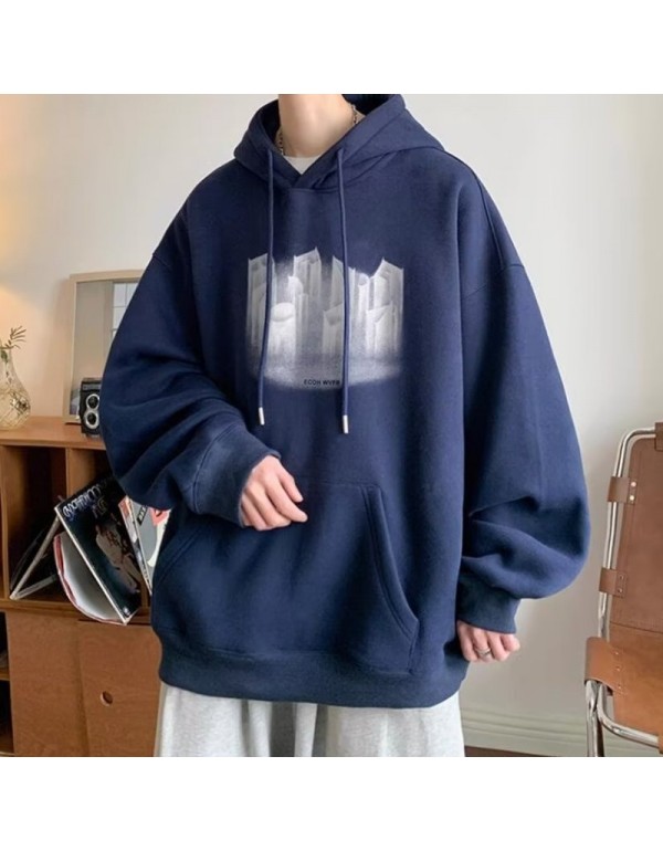 Men Fashion Casual Sports Basic Letters Print Long Sleeve Round Neck Plus Size Hoodies