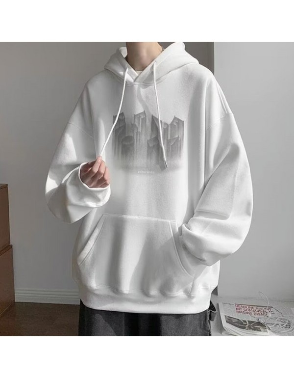 Men Fashion Casual Sports Basic Letters Print Long Sleeve Round Neck Plus Size Hoodies