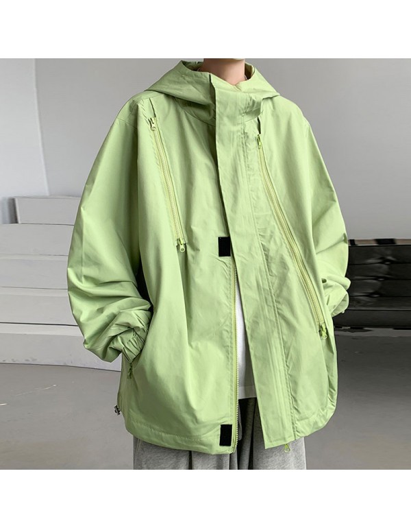 Men Spring Autumn Casual Sports Versatile Solid Color Plus Size Hooded Turtle Neck Cargo Coat