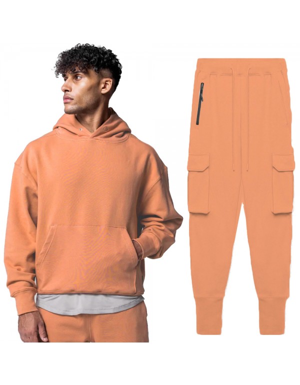 Men Fashion Casual Basic Solid Color Long Sleeve Hoodies Trousers Set