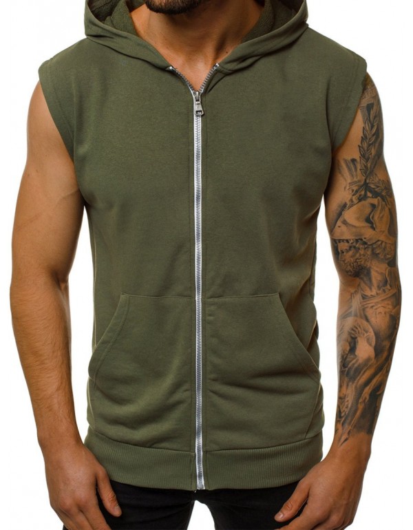 Outer Wear Men Summer Thin Fashion Fitness Sleeveless Vest Zipper Coat