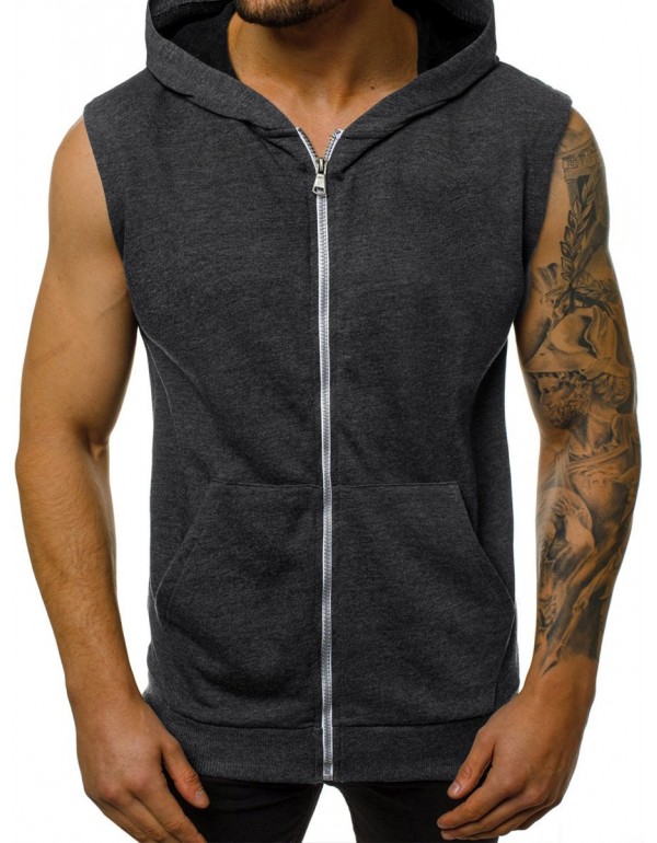 Outer Wear Men Summer Thin Fashion Fitness Sleeveless Vest Zipper Coat