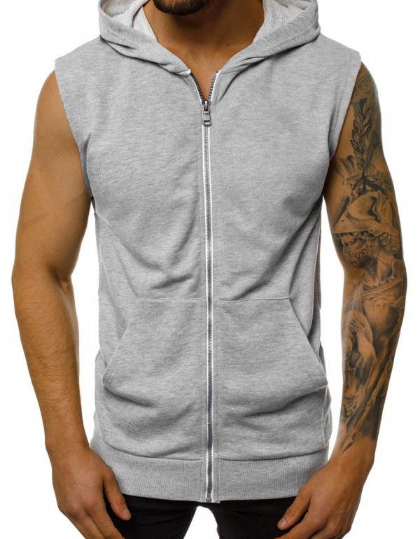 Outer Wear Men Summer Thin Fashion Fitness Sleeveless Vest Zipper Coat