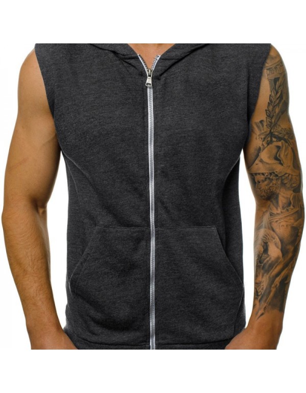 Outer Wear Men Summer Thin Fashion Fitness Sleeveless Vest Zipper Coat