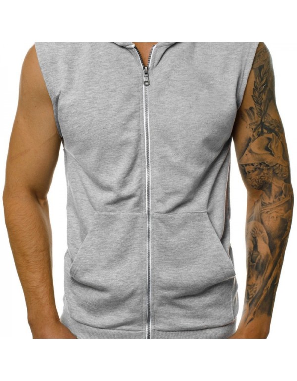 Outer Wear Men Summer Thin Fashion Fitness Sleeveless Vest Zipper Coat