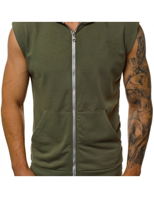 Outer Wear Men Summer Thin Fashion Fitness Sleeveless Vest Zipper Coat