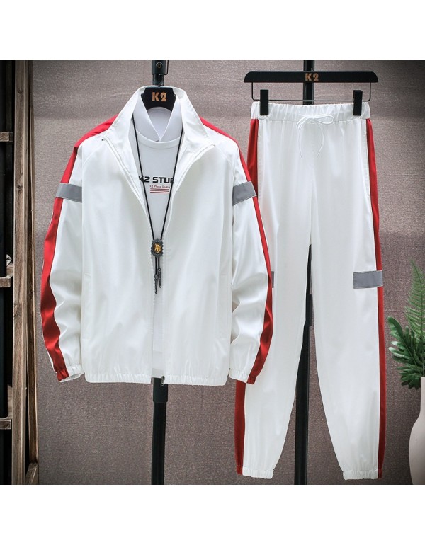 Men Casual Sport Plus Size Long Sleeve Stand Collar Zipper Coat Trousers Set