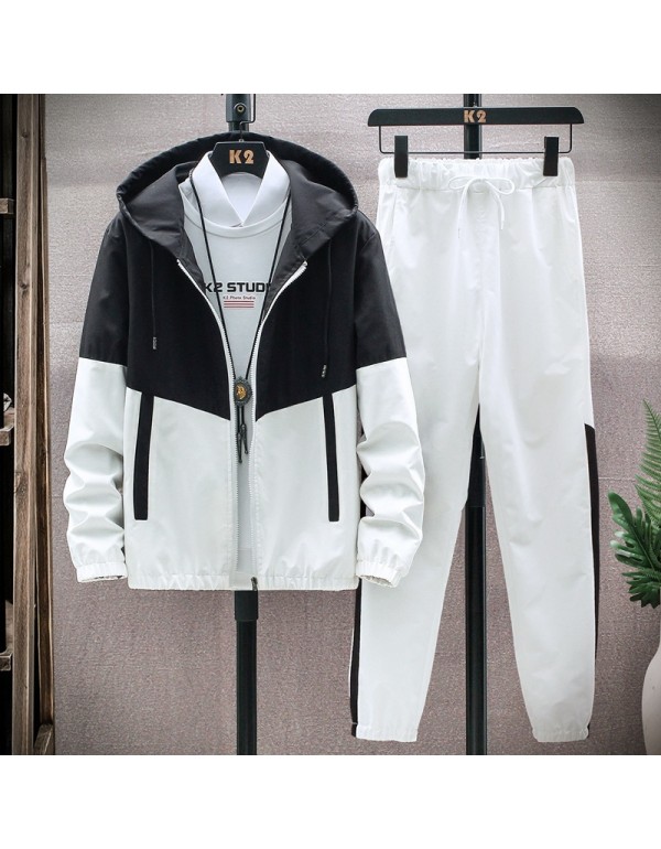 Men Casual Sport Plus Size Long Sleeve Stand Collar Zipper Coat Trousers Set