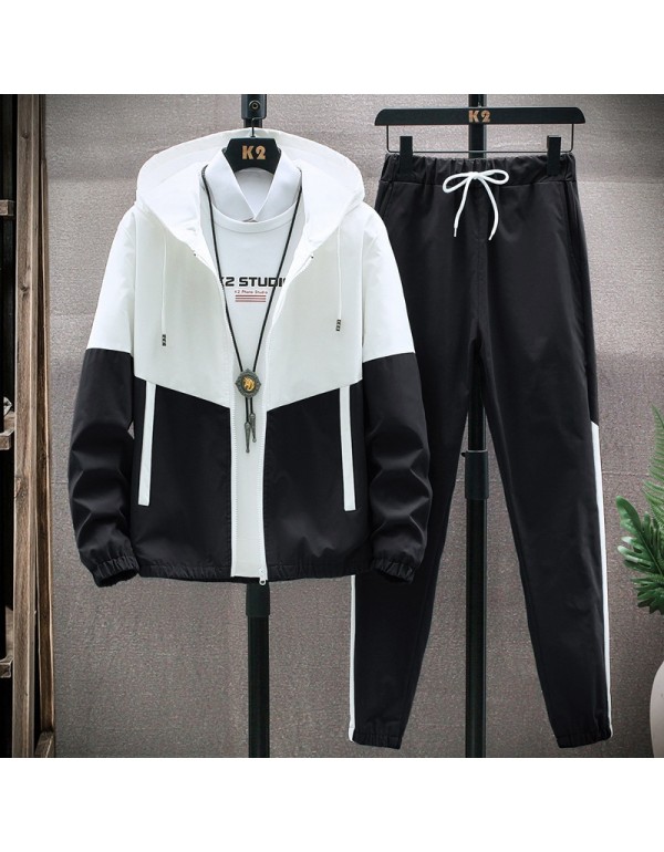 Men Casual Sport Plus Size Long Sleeve Stand Collar Zipper Coat Trousers Set