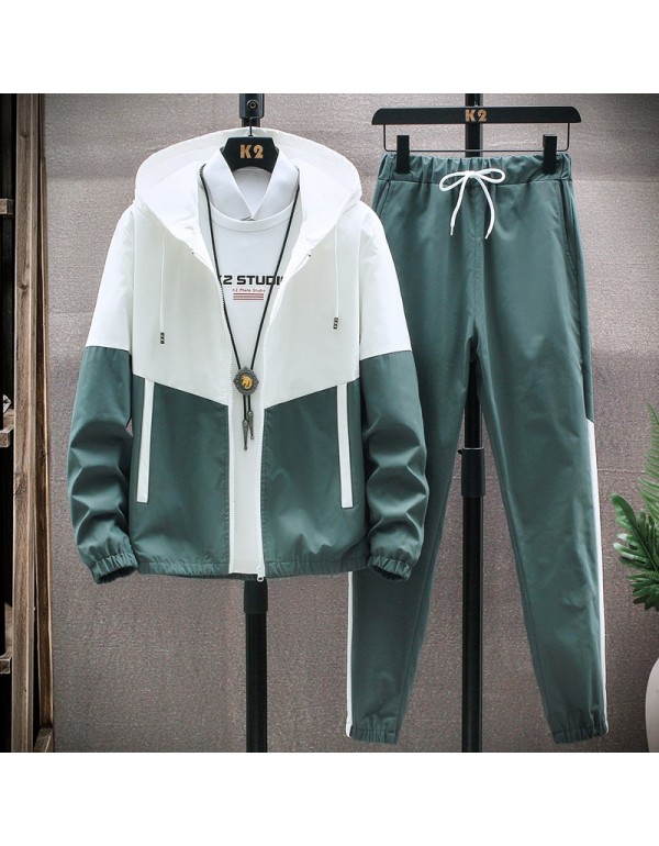 Men Casual Sport Plus Size Long Sleeve Stand Collar Zipper Coat Trousers Set