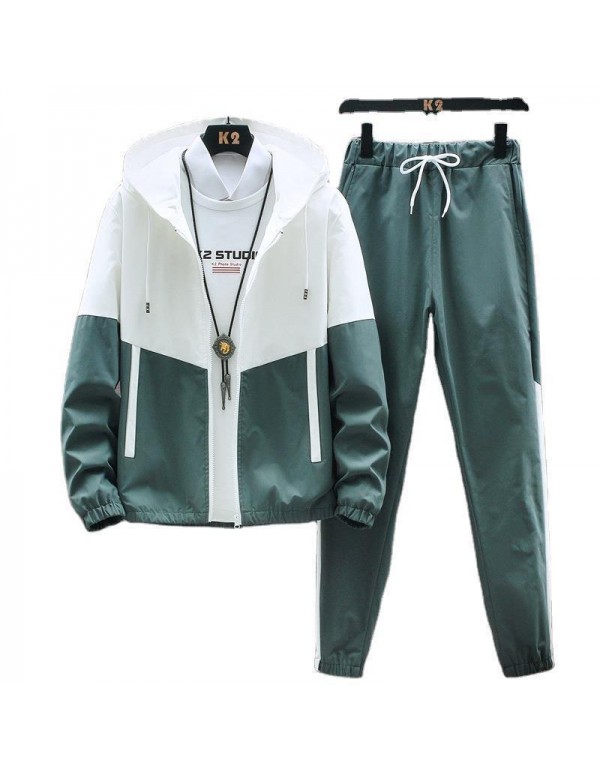 Men Casual Sport Plus Size Long Sleeve Stand Collar Zipper Coat Trousers Set