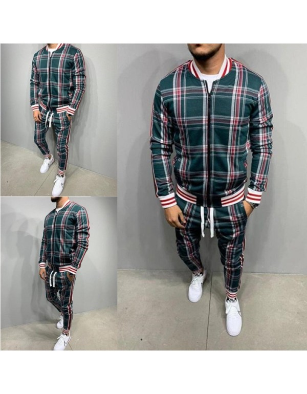 Men Spring Autumn Leisure Sports Plaid Plus Size L...