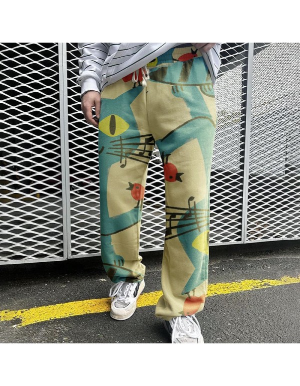 Men Fashion Casual Ethnic Style 3D Print Straight Pants