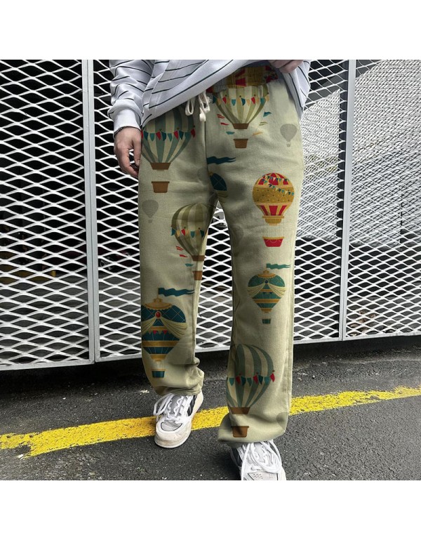 Men Fashion Casual Ethnic Style 3D Print Straight Pants