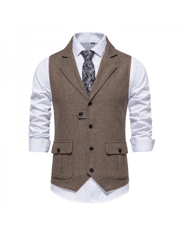 Men Fashion Business Casual Lapel Suit Vest