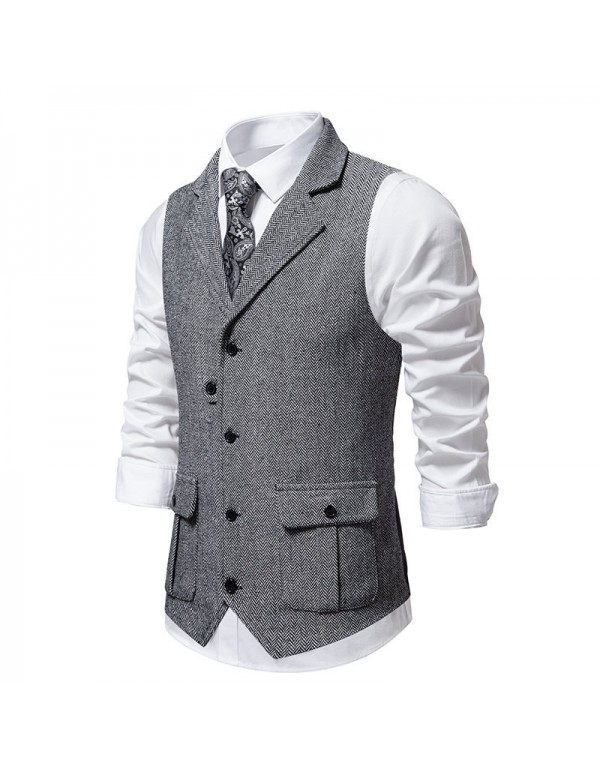 Men Fashion Business Casual Lapel Suit Vest