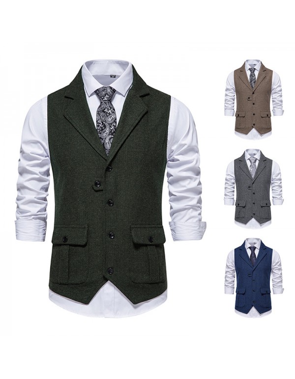 Men Fashion Business Casual Lapel Suit Vest