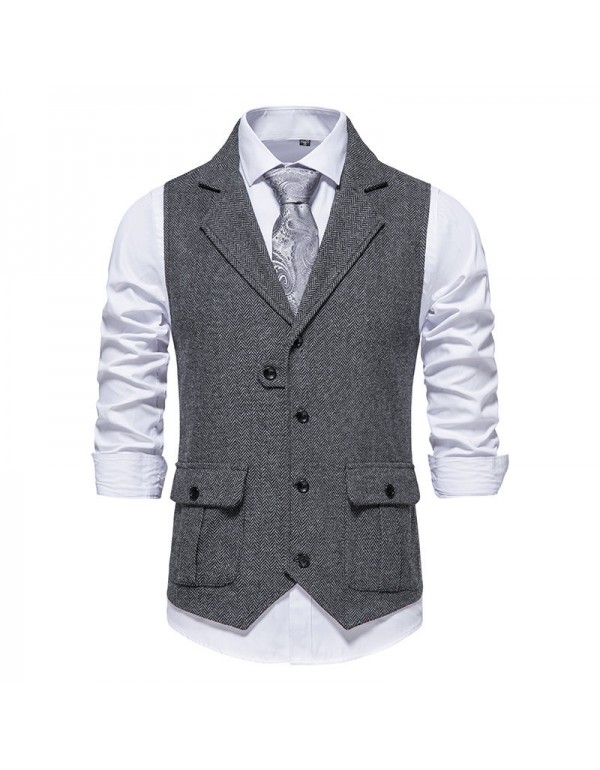 Men Fashion Business Casual Lapel Suit Vest