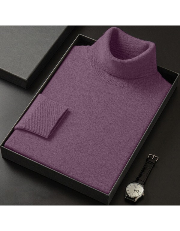 Men Autumn Winter Basic Casual Solid Color Long Sleeve Turtle Neck Knitted Sweater