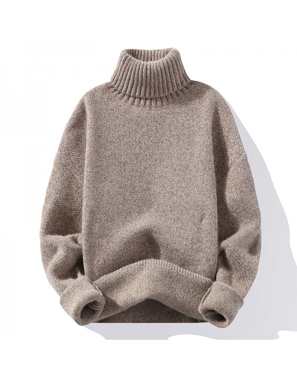 Men Autumn Winter Basic Casual Solid Color Long Sleeve Turtle Neck Knitted Sweater