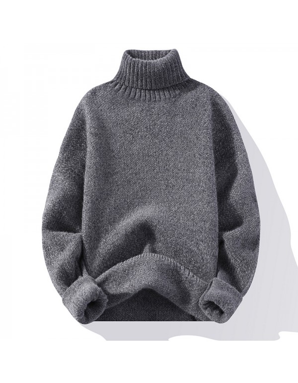 Men Autumn Winter Basic Casual Solid Color Long Sleeve Turtle Neck Knitted Sweater