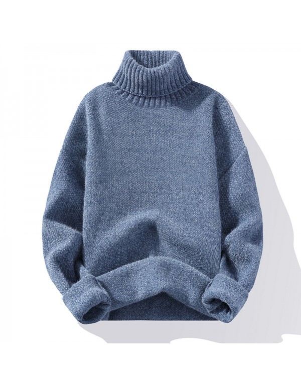 Men Autumn Winter Basic Casual Solid Color Long Sleeve Turtle Neck Knitted Sweater