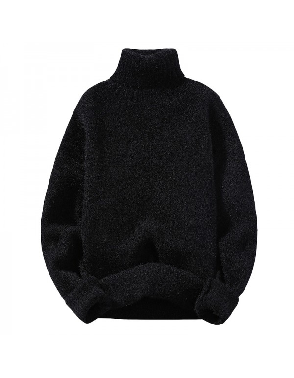 Men Autumn Winter Basic Casual Solid Color Long Sleeve Turtle Neck Knitted Sweater