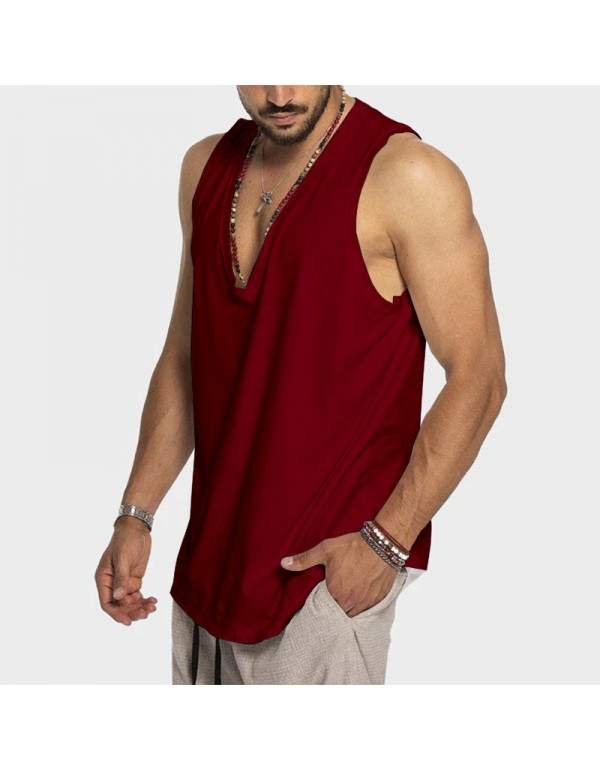 Men Summer Cotton Solid Color Sleeveless Casual Sports Loose Tank Top