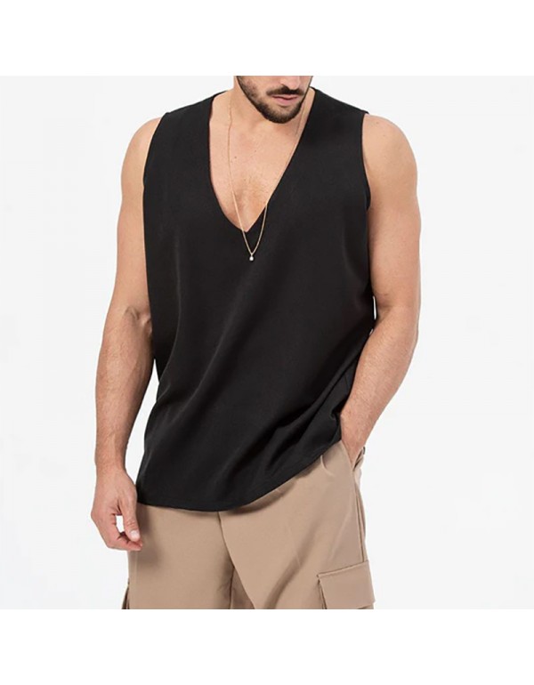 Men Summer Cotton Solid Color Sleeveless Casual Sports Loose Tank Top