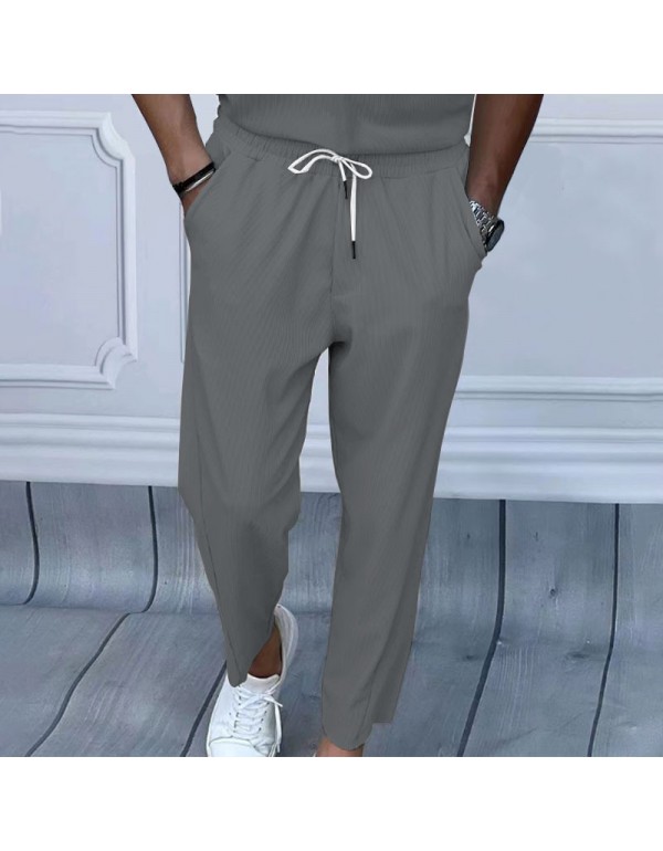 Men Fashion Casual Solid Color Corduroy Wide Leg Trousers