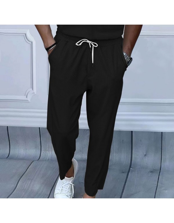 Men Fashion Casual Solid Color Corduroy Wide Leg Trousers