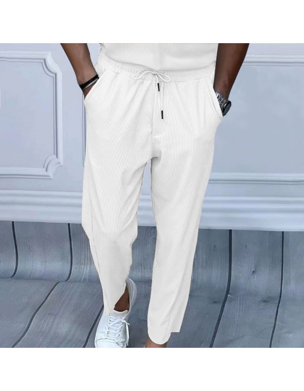 Men Fashion Casual Solid Color Corduroy Wide Leg Trousers